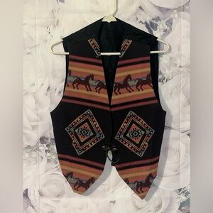 Vintage WESTERN WEAR Southwestern USA Aztec Vest NATIVE Size Medium Horses USA